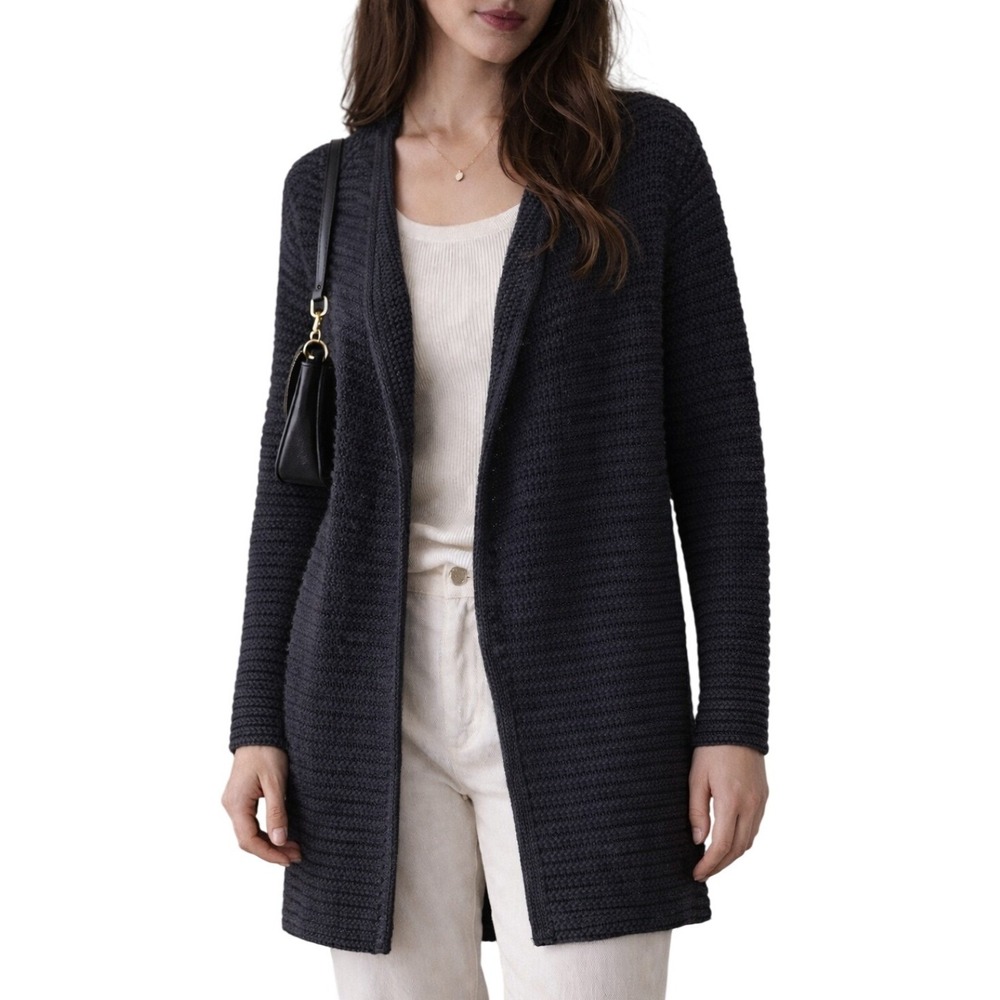 Old Navy Black Chunky Ribbed Knit Cardigan M Longline Old Minimalist Scandi Noir